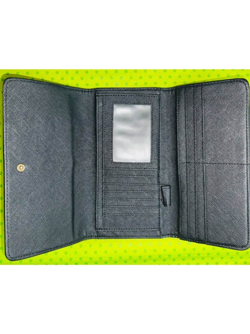 Black Faux Leather Womens Tri-Fold Wallet With Snap Closure & Zipper Pocket 8x4” - Picture 3 of 3
